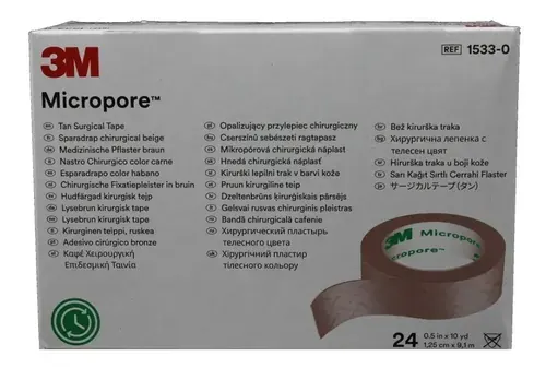 Micropore™ 1/2" color piel. Medida: 1.25cm x 9.14m C/24 RLLS 3M