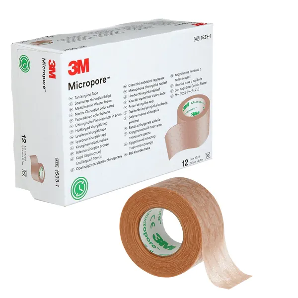 Micropore™ 1" color piel. Medida: 2.5cm x 9.14m C/12 RLLS 3M