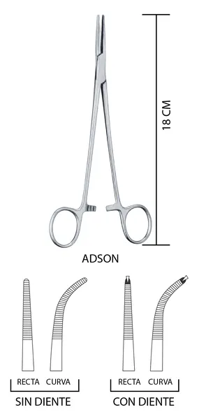 PINZA ADSON CURVA CON DIENTES 18 CM.