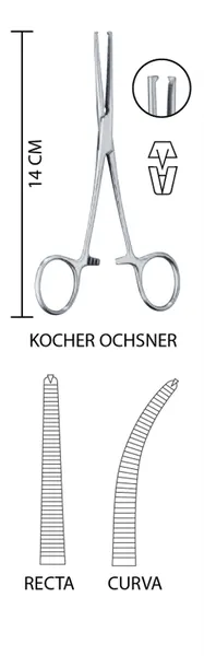 PINZA KOCHER OCHSNER CURVA 14 CM.ESTRIADA, CON DIENTES 1 X 2.