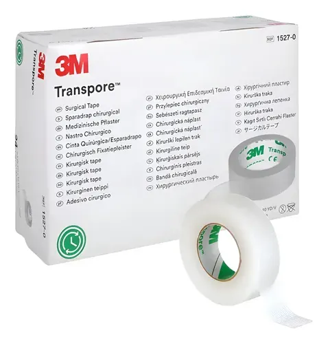 Transpore™. 1/2" Medida: 1.25cm x 9.14m C/24 RLLS 3M