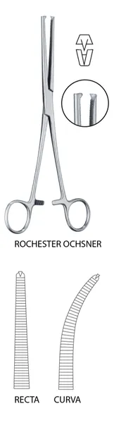 PINZA ROCHESTER OCHSNER CURVA, 16 CM.ESTRIADA, CON DIENTES 1X2.