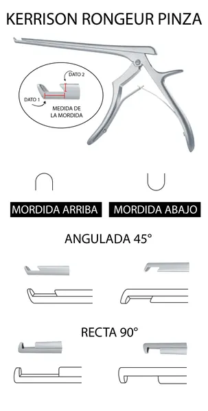 PINZA KERRISON RONGEUR 17 CM. MORDIDA ARRIBA DE 8 MM X 3MM, ANGULADA 45 GRADOS.