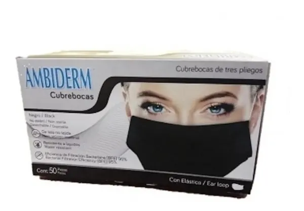 CUBREBOCAS 3 PLIEGOS NEGRO C/50 PZAS