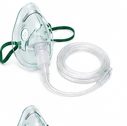 MASCARILLA DESECHABLE PARA ADMINISTRACIÓN DE OXÍGENO, CON TUBO DE CONEXIÓN DE 180 CM Y ADAPTADOR.