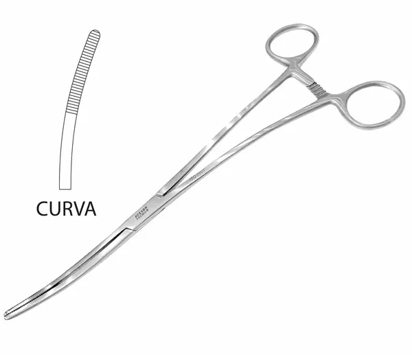 PINZA BOZEMAN DOBLE CURVA 25 CM. ESTRIAS TRANSVERSALES.