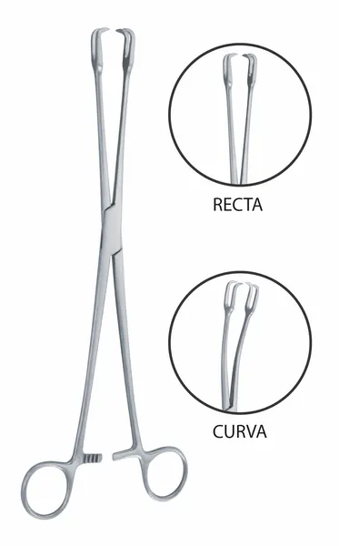 PINZA VAGINAL SCHROEDER, CURVA, CON 2 X 2 GARFIOS, 20 CM.