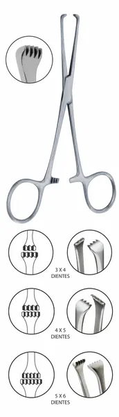 PINZA BABY ALLIS. 13 CM. 4 x 5 DIENTES.