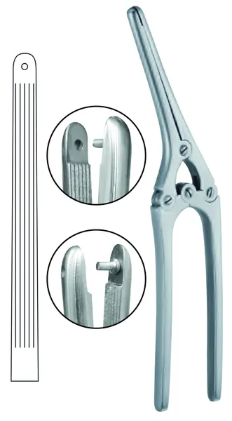PINZA INTESTINAL PAYR. 15 CM. CON ESTRIAS LONGITUDINALES.