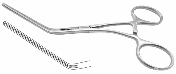 PINZA VASCULAR CASTAÑEDA 12.5 CM. 50° CANAL LONGITUDINAL. DIENTES FINOS.