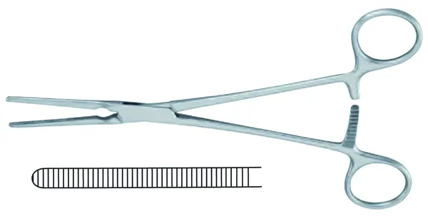 PINZA VASCULAR CASTAÑEDA 13 CM. 50° ESTRIAS TRANSVERSALES.