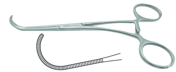 PINZA VASCULAR CASTAÑEDA 15 CM. ANASTOMOSIS CURVA FULL ESTRIAS TRANSVERSALES.