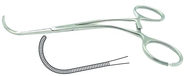 PINZA VASCULAR CASTAÑEDA 15 CM. ANASTOMOSIS CURVA FULL. ESTRIAS TRASNVERSALES.