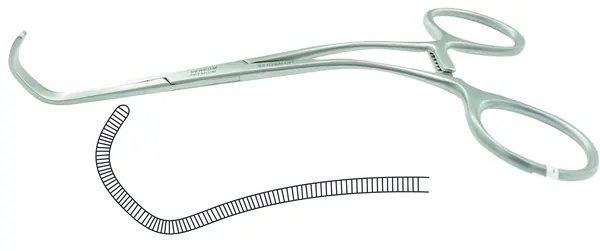 PINZA VASCULAR CASTAÑEDA 15 CM. ANASTOMOSIS CURVA FULL. ESTRIAS TRANSVERSALES.