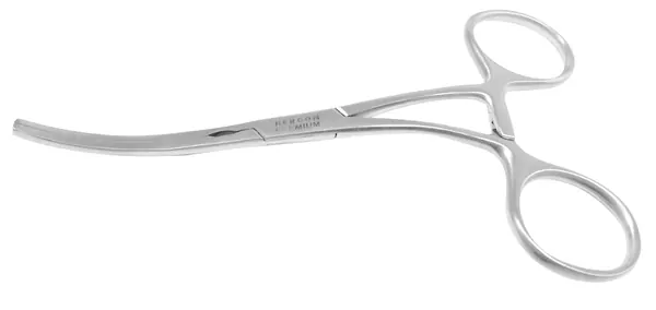 PINZA DEBAKEY COOLEY DOBLE CURVA 14 CM. CANAL LONGITUDINAL. DIENTES FINOS.