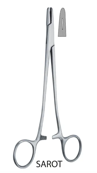 PORTA AGUJAS SAROT RECTO 26 CM.CON RANURA CENTRAL Y ESTRIAS CRUZADAS.