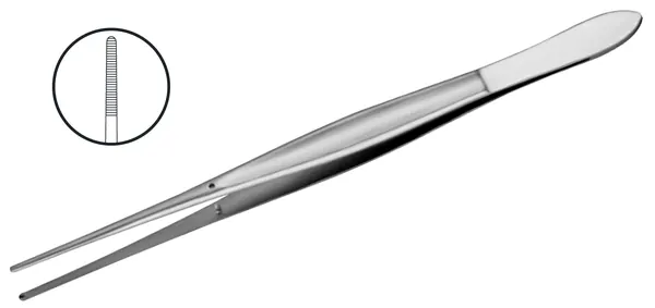 PINZA DE DISECCIÓN CUSHING, RECTA, SIN DIENTES ESTRIAS TRANSVERSALES. LONGITUD 18 CM