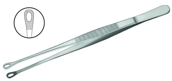 PINZA DE DISECCIÓN SINGLEY O SINGLEY TUTTLE, RECTA, FENESTRADA, ESTRIAS TRANSVERSALES, LONGITUD DE 230 MM.