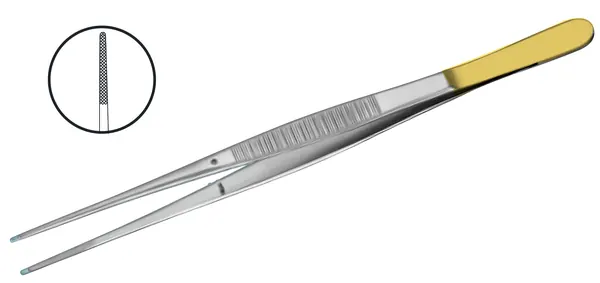 PINZA DE DISECCIÓN WAUGH SIN DIENTES. CON INSERTOSS DE CARBURO DE TUNGSTENO. 15 CM DE LONGITUD T.C.