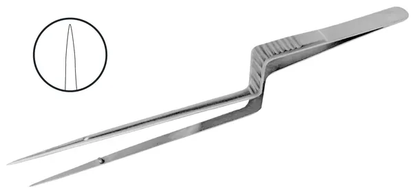 PINZA YASARGIL EN BAYONETA DE PUNTAS FINAS SIN ESTRIAS. 18 CM.