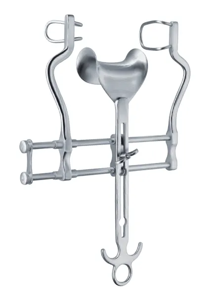 SEPARADOR ABDOMINAL BALFOUR, VALVA CENTRAL DE 4.5 A 5 CM. X 7.5 A 8 CM., VALVAS LATERALES FENESTRADAS, MAXIMA DE 17 A 18 CM., APROX.