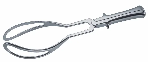 PINZA OBSTETRICA DE LEE O PINZA SIMPSON DE HOJAS FENESTRADAS 36 CM DE LONGITUD.