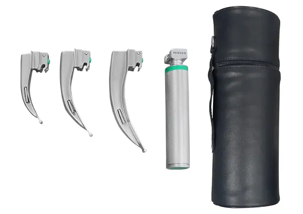 ESTUCHE DE LARINGOSCOPIO MCINTOSH FIBRA ÓPTICA 3 HOJAS (#1, #2, #3) Y MANGO UNIVERSAL