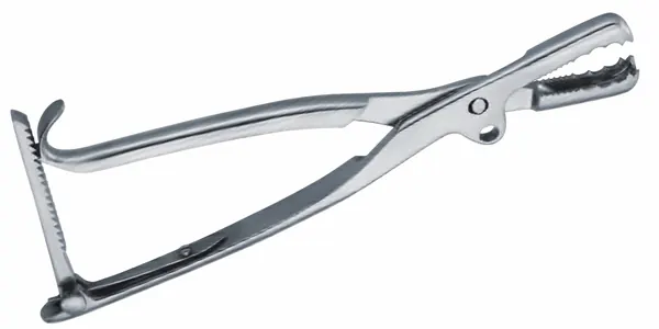 PINZA FARABEUF PARA HUESO. CON CREMALLERA. MORDIDA 1.1 CM. LONGITUD DE 26 CM.