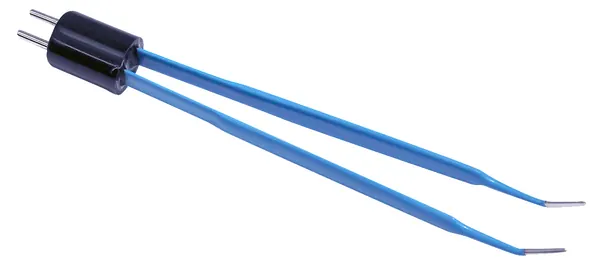 PINZA BIPOLAR CURVA IRIS 10.8 CM. CON PUNTA DE 1 MM. (COMPATIBLE CON EQUIPOS DELTRONIX CON CABLE 190-100).