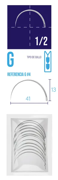 AGUJA PARA SUTURA 1/2 CÍRCULO. PAQ. 12 PZS #4 (13 X 41 MM). OJO AUTOMÁTICO.
