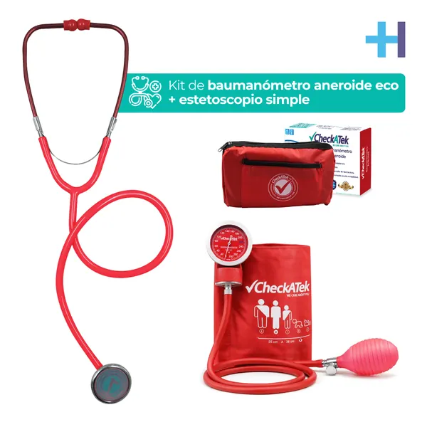 KIT SIMPLE BAUMANOMETRO ANEROIDE ECO ROJO TRANSPARENTE