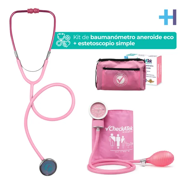 KIT SIMPLE BAUMANOMETRO ANEROIDE ECO ROSA TRANSPARENTE