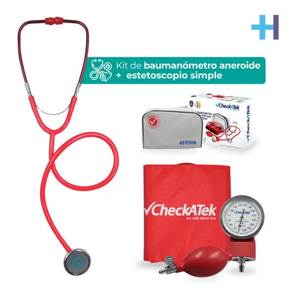 KIT SIMPLE BAUMANOMETRO ANEROIDE POPULAR ROJO