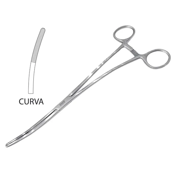 PINZA BOZEMAN DOBLE CURVA 25 CM. ESTRIAS TRANSVERSALES.