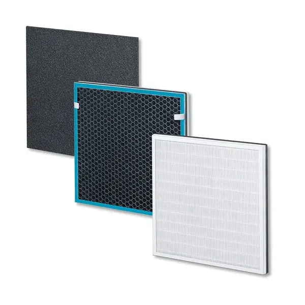 Set de Filtros para Purificador de Aire LR200: Prefiltro + Filtro de Carbón Activo + Filtro HEPA.