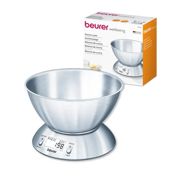 Balanza de Cocina, KS54, Bowl Grande de Acero Inoxidable con Temporizador.